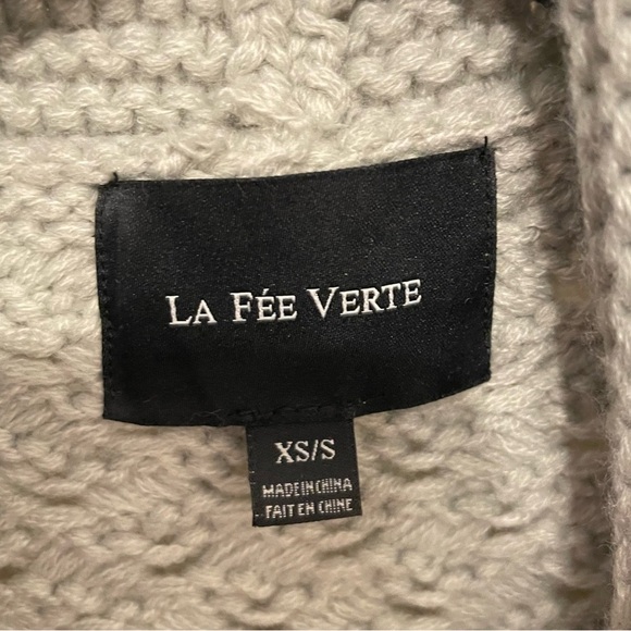 La Fee Verte By Anthropologie Cardigan Gray Knit Size XS/S Oversized Woven - Picture 5 of 6